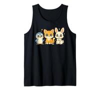 Lindo trío de Animales Kawaii pingüino Gato Conejo Adorable Anime Camiseta sin Mangas