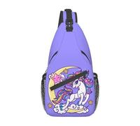Lindo Unicornio Blanca Con Luna Creciente Hombre Mujer Mochila Cruzada Ligero Mochila Bandolera Con Cremallera Bolsa Cruzada Para Viaje Senderismo Uso Diario Acampar