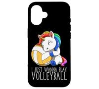 Lindo Unicornio De Voleibol I Just Wanna Play Volleyball Carcasa para iPhone 16