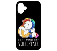 Lindo Unicornio De Voleibol I Just Wanna Play Volleyball Carcasa para iPhone 16 Plus