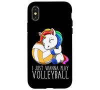 Lindo Unicornio De Voleibol I Just Wanna Play Volleyball Carcasa para iPhone X/XS