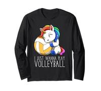 Lindo Unicornio De Voleibol I Just Wanna Play Volleyball Manga Larga