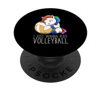Lindo Unicornio De Voleibol I Just Wanna Play Volleyball PopSockets PopGrip Adhesivo