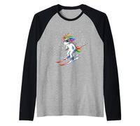 Lindo Unicornio Esquiador Camiseta Manga Raglan