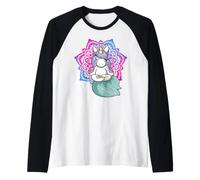 Lindo Unicornio meditando Yoga Lotus Pose Mandala Diseño Camiseta Manga Raglan