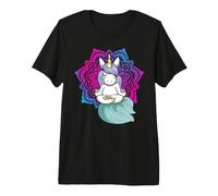 Lindo Unicornio meditando Yoga Lotus Pose Mandala Diseño Camiseta Premium