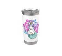 Lindo unicornio meditando Yoga Lotus Pose Mandala Diseño Vaso térmico de acero inoxidable de doble pared