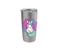 Lindo unicornio meditando Yoga Lotus Pose Mandala Diseño Vaso térmico de acero inoxidable de doble pared