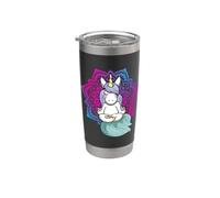 Lindo unicornio meditando Yoga Lotus Pose Mandala Diseño Vaso térmico de acero inoxidable de doble pared