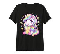 Lindo Unicornio Pastel Bebiendo Limonada Arte Kawaii Pony Camiseta Premium