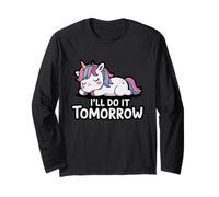 Lindo unicornio perezoso durmiendo I'll Do It Tomorrow Manga Larga