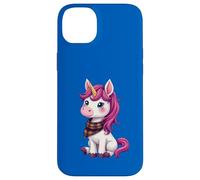 Lindo unicornio rosa con un pañuelo a cuadros escoceses Carcasa para iPhone 14 Plus