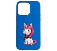 Lindo unicornio rosa con un pañuelo a cuadros escoceses Carcasa para iPhone 15 Pro Max