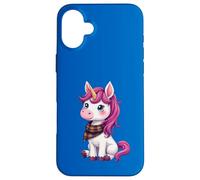 Lindo unicornio rosa con un pañuelo a cuadros escoceses Carcasa para iPhone 16 Plus