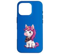 Lindo unicornio rosa con un pañuelo a cuadros escoceses Carcasa para iPhone 16 Pro