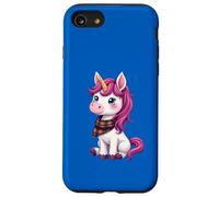 Lindo unicornio rosa con un pañuelo a cuadros escoceses Carcasa para iPhone SE (2020) / 7 / 8