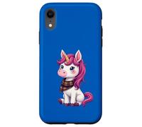 Lindo unicornio rosa con un pañuelo a cuadros escoceses Carcasa para iPhone XR