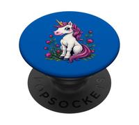 Lindo unicornio rosa sentado entre cardos escoceses PopSockets PopGrip Adhesivo