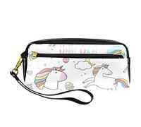 Lindo unicornios con calcomanías de elementos mágicos, estuche para lápices, bolsa de piel sintética con cremallera para niños y niñas, suministros escolares y de oficina
