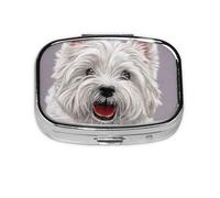 Lindo West Highland Terrier Dog Art impreso, pastillero con 2 compartimentos, organizador portátil