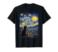 Lindo y Adorable Gato Negro Van Gogh pacífica Noche Estrellada Camiseta