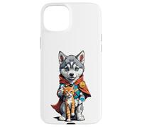 Lindo y adorable regalo divertido superhéroe Husky Puppy Cartoon Humor Carcasa para iPhone 15 Plus