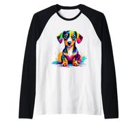 Lindo y Colorido Perro Salchicha Arte Pop Camiseta Manga Raglan