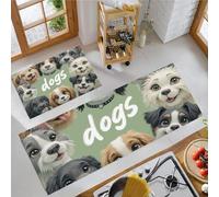 Lindo Y Curativo 2 Piezas Alfombras Cocina, Grupo Perros Dibujos Animados Antifatiga Tapete de Cocina para Piso Salón Alfombra de Cocina - 50x80+50x120cm