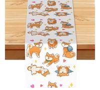 Lindo y Divertido Shiba Inu,Camino de Mesa de Lino sintético para el hogar, Fiestas, comedores, 33 x 183 cm