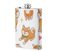 Lindo y divertido Shiba Inu,Frasco de acero inoxidable 304 de 8 oz con funda de cuero sintético, frasco de bolsillo para licor plano para exteriores