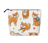 Lindo y Divertido Shiba Inu,Neceser de Maquillaje de imitación Lino, Neceser de Viaje portátil