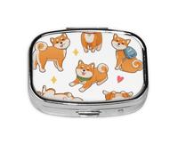 Lindo y divertido Shiba Inu, pastillero con 2 compartimentos, organizador portátil