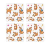 Lindo y Divertido Shiba Inu,Posavasos Cuadrados de Corcho MDF, Almohadilla para Tazas, Juego de 4 Posavasos para Bebidas