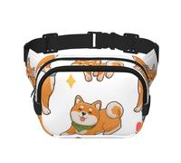 Lindo y Divertido Shiba Inu,Riñonera Cuadrada de Doble Capa, Bolso de Viaje, Bolso Informal para el Pecho.