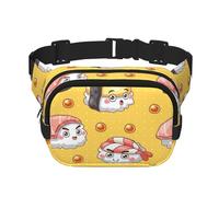 Lindo y Divertido Sushi,Riñonera Cuadrada de Doble Capa, Bolso de Viaje, Bolso Informal para el Pecho.