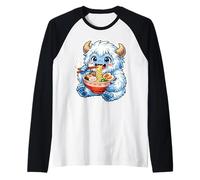 Lindo Yeti Comiendo Ramen Fideos Amante de la Sopa Abominable Muñeco de Nieve Camiseta Manga Raglan