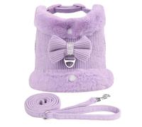 Lindo Yorkshire Terrier Chihuahua Pug Perro Pequeño Arnés para Gato Chaleco Ropa Suave Cómodo con Lazo Cálido Arnés para Perro Conjunto De Correa para Pug Bulldog Francés,PÚRPURA,l