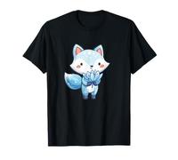 Lindo Zorro Azul Kawaii sosteniendo Flor de Loto Camiseta