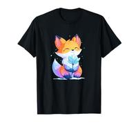 Lindo Zorro Chibi Sosteniendo Flor De Hielo Kawaii Fantasía Camiseta