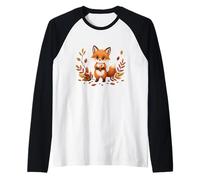 Lindo Zorro en Bosque de otoño con Hojas Camiseta Manga Raglan