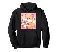 Lindo Zorro Fresa Leche Retro japonés Kawaii Art Sudadera con Capucha