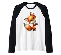 Lindo Zorro Mirando Adorable Animal Camiseta Manga Raglan