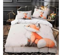 Lindo zorro mirando hacia arriba Funda de Edredón con Fundas de Almohada 3 Piezas Microfibra Suave Estampado 3D Cremallera Oculta Animal de acuarela Funda Edredon for niños Single（135x200cm）