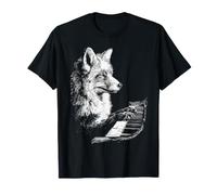 Lindo Zorro Tocando Piano Bosque Animal Pianista Músi Camiseta
