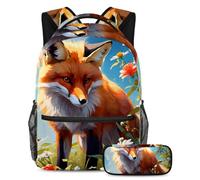Lindo zorro y flor se mantiene a la moda y organizado con nuestro juego de mochila y estuche para niños, niñas y adolescentes, perfecto para la escuela y más allá, multicolor, B：29.4x20x40cm\