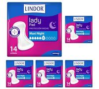 Lindor Lady: Compresas para Mujeres con Pérdidas de Orina, Maxi Night, Protectores y Absorbentes para Incontinencia, 14 unidades (Paquete de 5)
