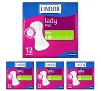 Lindor Lady: Compresas para Mujeres con Pérdidas de Orina, Mini, Protectores y Absorbentes para Incontinencia, 12 unidades (Paquete de 4)