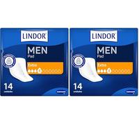 Lindor Men: Protectores para Hombres con Pérdidas de Orina, Extra, Compresas y Absorbentes para Incontinencia, 14 unidades (Paquete de 2)