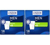 Lindor Men: Protectores para Hombres con Pérdidas de Orina, Normal, Compresas y Absorbentes para Incontinencia, 14 unidades (Paquete de 2)