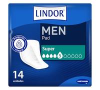 Lindor Men: Protectores para Hombres con Pérdidas de Orina, Super, Compresas y Absorbentes para Incontinencia, 14 unidades (Paquete de 6)